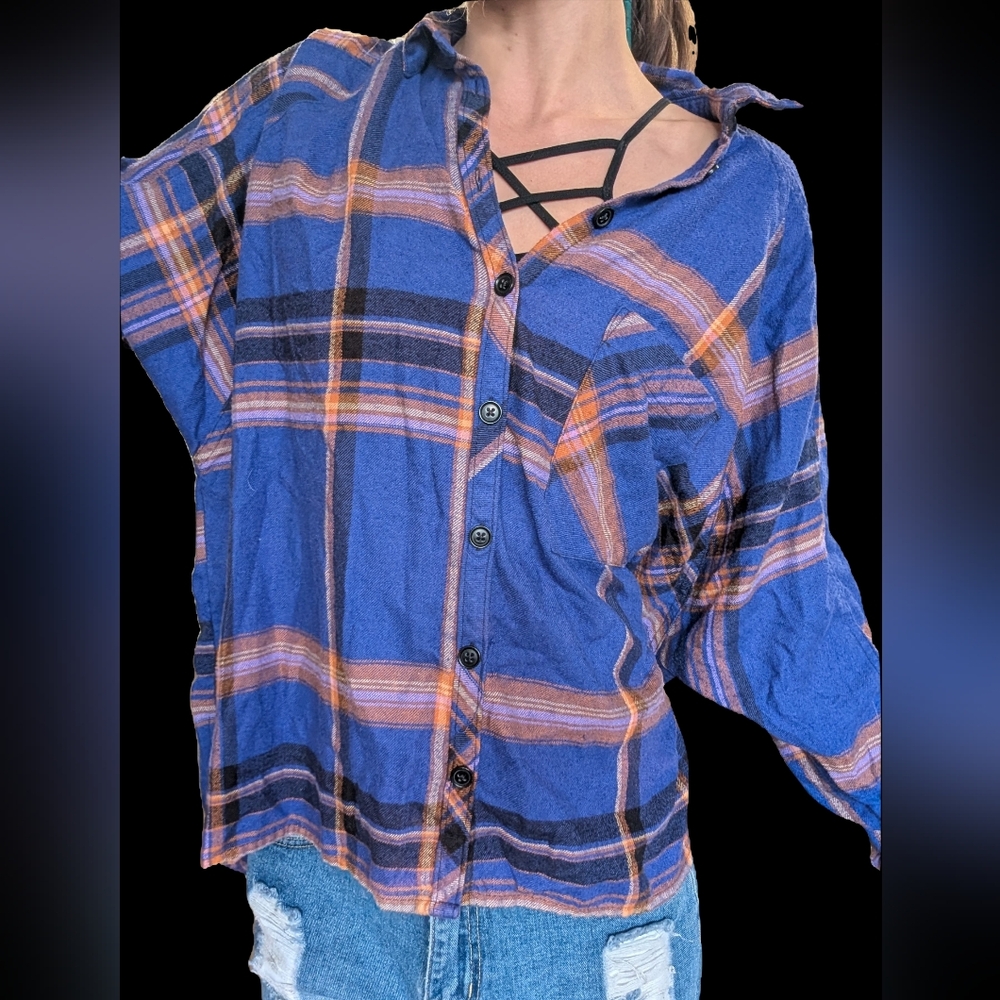 Urban Outfitters Purple and Orange Plaid Button-Down Shirt